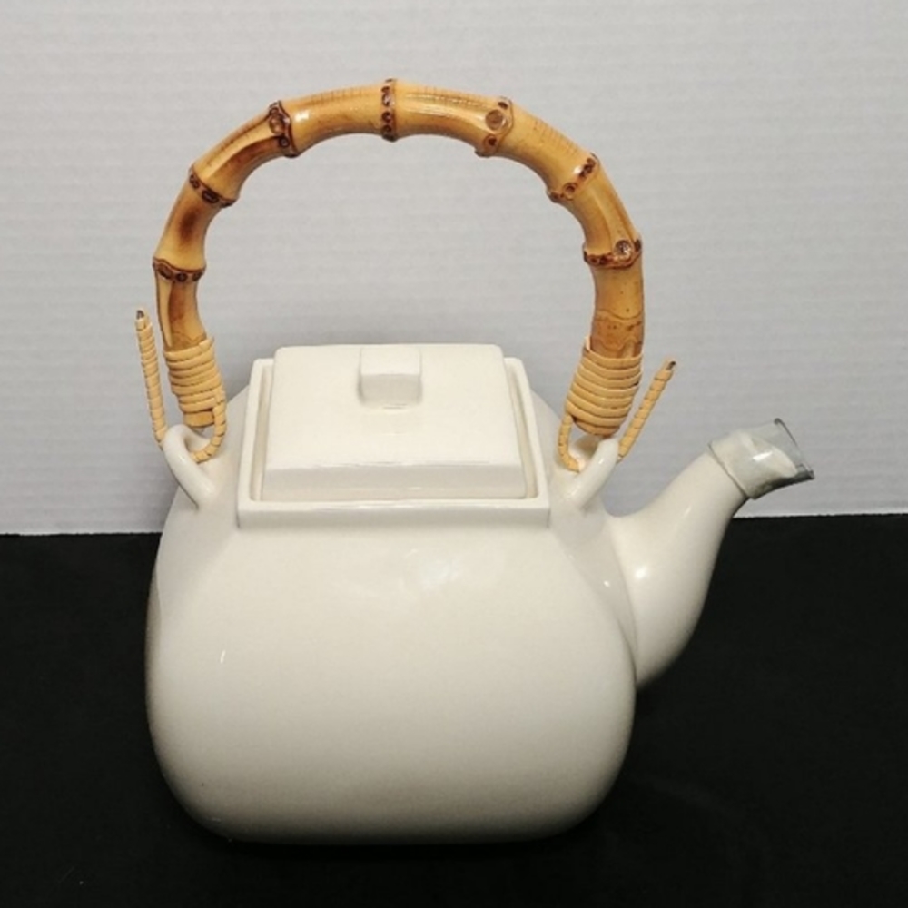 Pottery Barn Asian Square Bamboo Handle Tea Pot